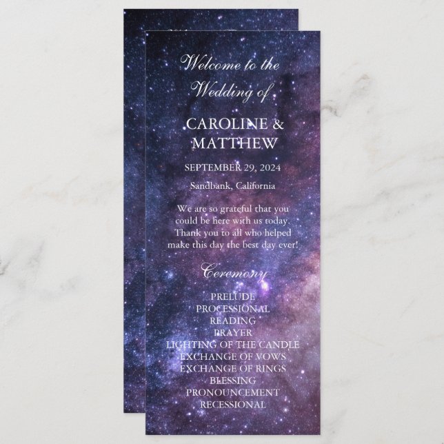 Galaxy Celestial Night Sky Stars Hochzeit Programm (Vorne/Hinten)