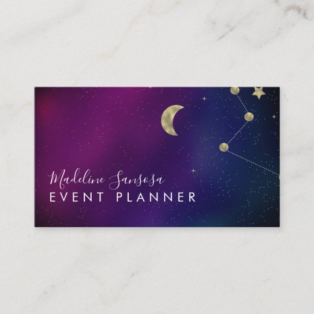 Galaxy Constellation Gold Star Moon Business Card Visitenkarte (Vorderseite)