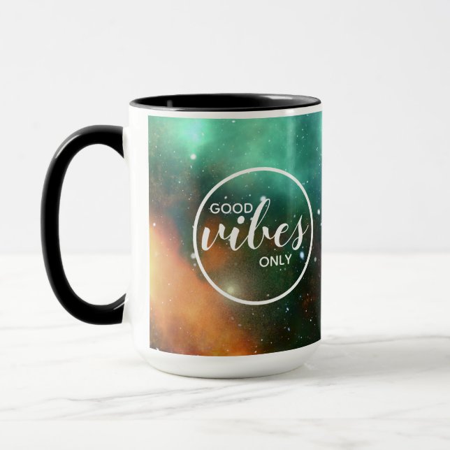 Galaxy Cosmos Space Good Vibes nur Typografie Tasse (Links)