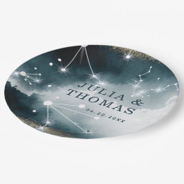 Galaxy Custom Blue Gold Stars Hochzeit Pappteller