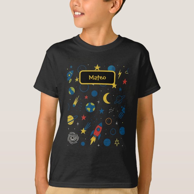 Galaxy Design Tshirt with Rocket and Stars for Boy (Vorderseite)