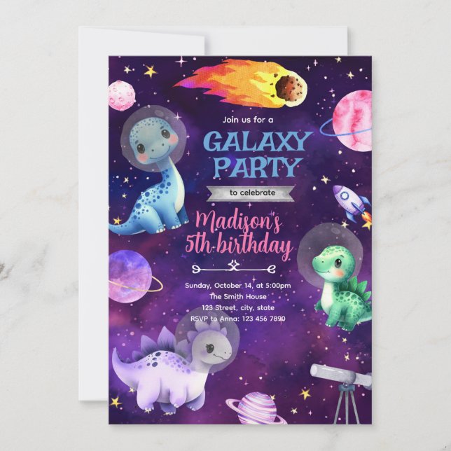 Galaxy-Dinosaurier-Geburtstags-Einladung Einladung (Vorderseite)