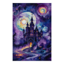 Galaxy Dreams: Mystisches Schloss im Lila Himmel Poster
