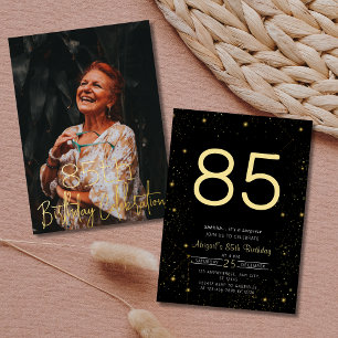 Galaxy Elegantes Foto Black Gold Geburtstagsparty Folieneinladung