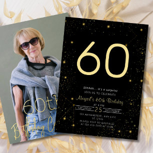 Galaxy Elegantes Foto Black Gold Geburtstagsparty Folieneinladung