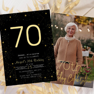 Galaxy Elegantes Foto Black Gold Geburtstagsparty Folieneinladung