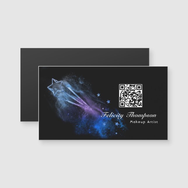 Galaxy-Faux-Glitter-QR-Code Magnetkarte (Vorne/Hinten)