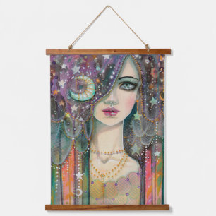 Galaxy Girl Celestie Bohemische Fantasie Kunst Wandteppich Mit Holzrahmen