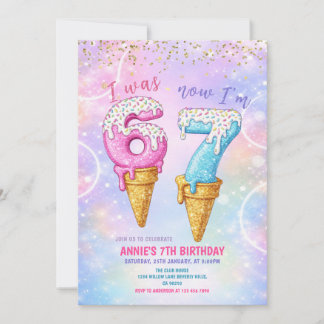 Galaxy Glitter I Was 6 Now 7 Birthday Ice Cream Einladung