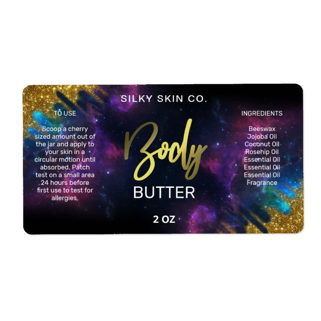 Galaxy Glitzer Black and Gold Body Butter Labels (Vorne)