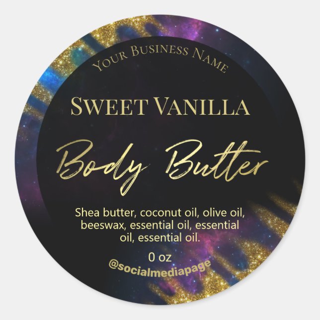 Galaxy Glitzer Black Body Butter Labels Runder Aufkleber (Vorderseite)