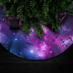 Galaxy Glow   Kosmisches Blau, Lila und rosa Marmo Polyester Weihnachtsbaumdecke
