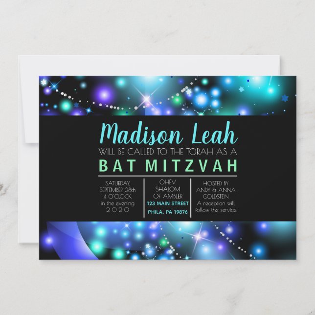 GALAXY GLOWING STARS Bat Mitzvah Einladung (Vorderseite)