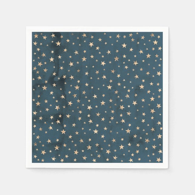 Galaxy Gold Stars Blue Paper Napkin Serviette (Vorderseite)