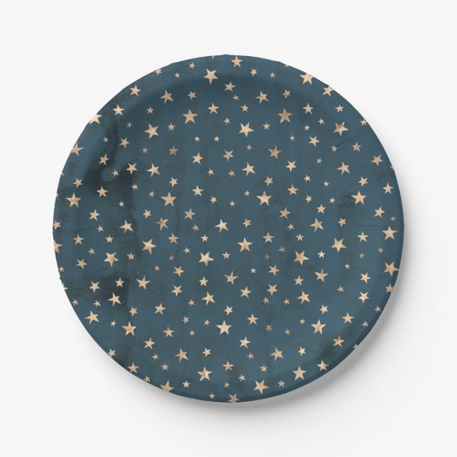 Galaxy Gold Stars Muster Blue Paper Plate Pappteller (Vorderseite)