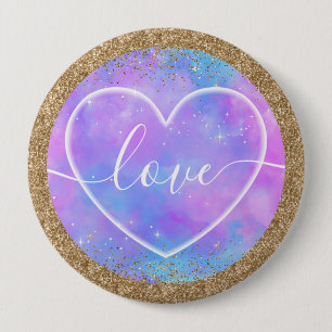 Galaxy Herz Liebe Design mit goldener Glitter-Rand Button