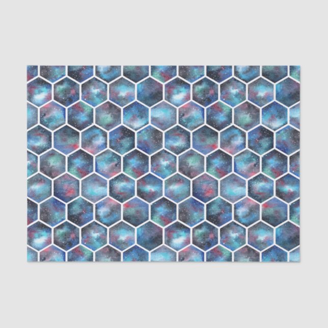 Galaxy Hexagon Muster in Deep Space Blue Seidenpapier (Vorderseite)