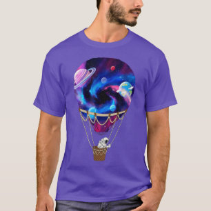 Galaxy Hot Air Ballon Astronaut Space Groovy Aest T-Shirt