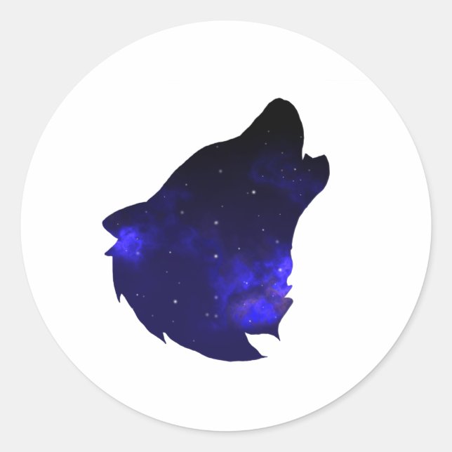 Galaxy Howling Wolf Silhouette Night Sky mit Star Runder Aufkleber (Vorderseite)
