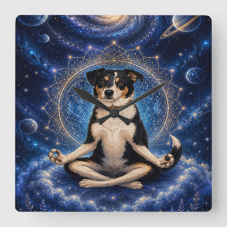 Galaxy-Hundewanduhr | Kosmischer Australian Shephe Quadratische Wanduhr