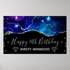 Galaxy & Imitate Silver Glitzer Agate Sweet 16 Poster