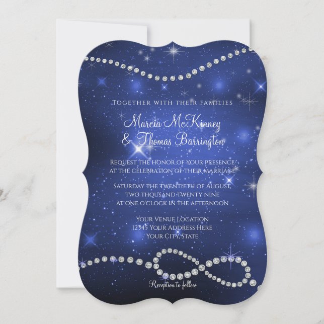Galaxy Infinity Symbol Navy Liebe Twinkling Stars Einladung (Vorderseite)