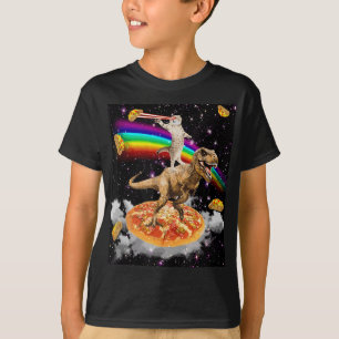 Galaxy Laser Cat auf Dinosaur auf Pizza mit Tacos  T-Shirt