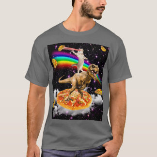 Galaxy Laser Eye Cat on Dinosaur on Pizza with Tac T-Shirt