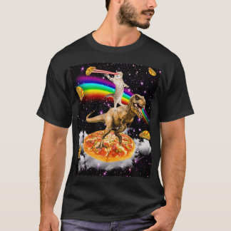 Galaxy Laser Eye Cat on Dinosaur on Pizza with Tac T-Shirt