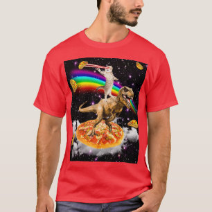 Galaxy Laser Eye Cat on Dinosaur on Pizza with Tac T-Shirt