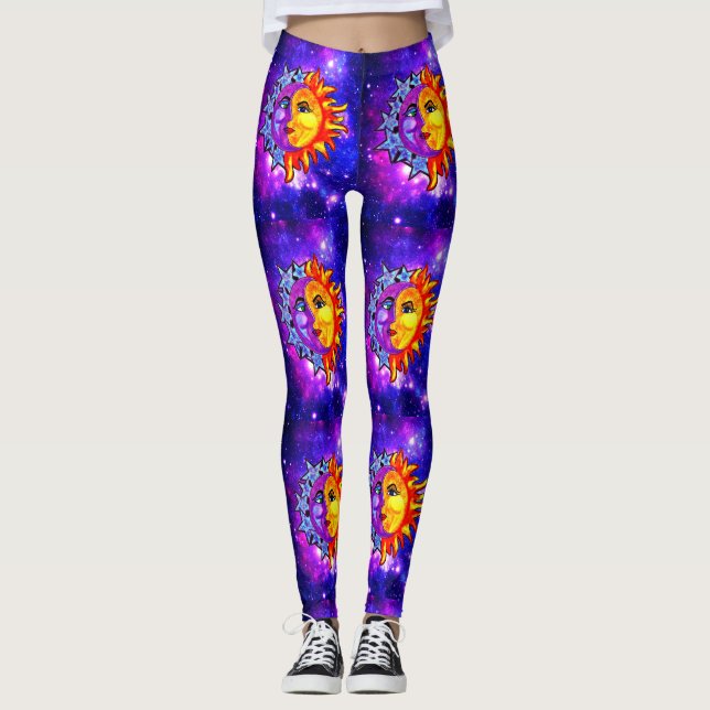 Galaxy leggings aquarel maan/zon (Vorderseite)