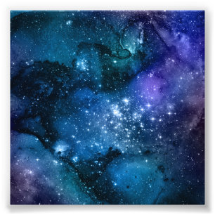 Galaxy liebt Starry Space Blue Sky White Glitzern Fotodruck