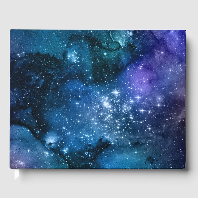 Galaxy liebt Starry Space Blue Sky White Glitzern Gästebuch (Vorderseite)