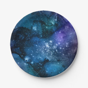 Galaxy liebt Starry Space Blue Sky White Glitzern Pappteller