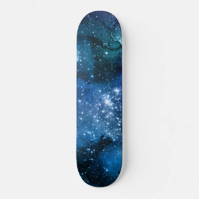 Galaxy liebt Starry Space Blue Sky White Glitzern Skateboard (Vorderseite)