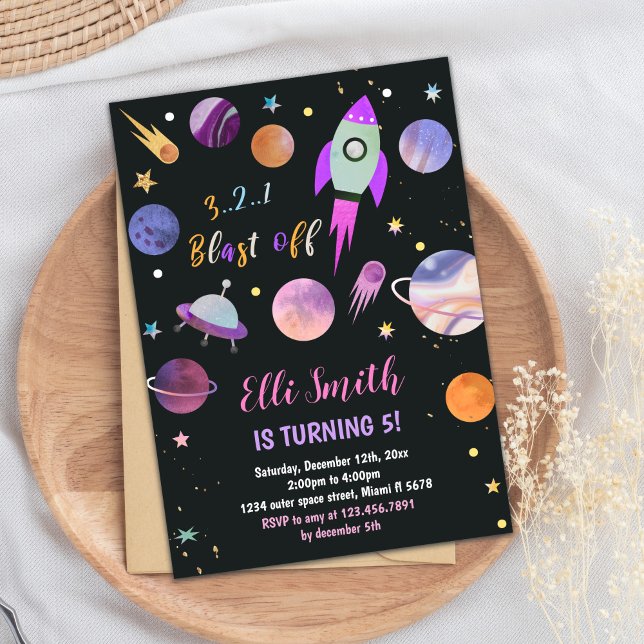 Galaxy Lila Planets Geburtstagseinladung Einladung (Galaxy Purple Planets Birthday Invitations)