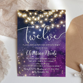 Galaxy Lila Stars String Lights 12. Geburtstag Einladung
