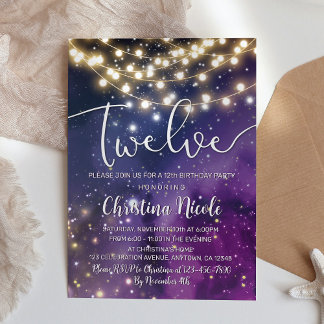 Galaxy Lila Stars String Lights 12. Geburtstag Einladung
