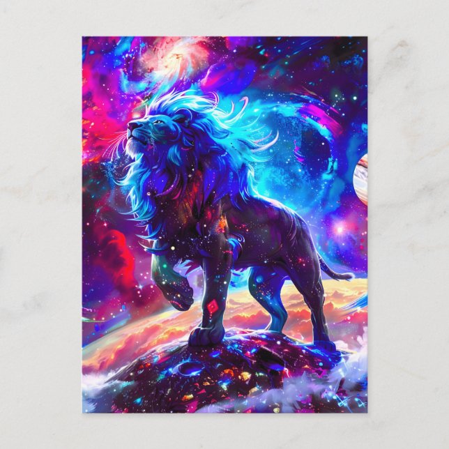 Galaxy Lion Blue Feiertagspostkarte (Vorderseite)