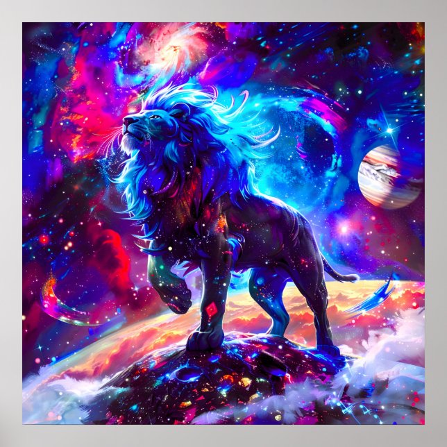 Galaxy Lion Blue Poster (Vorne)