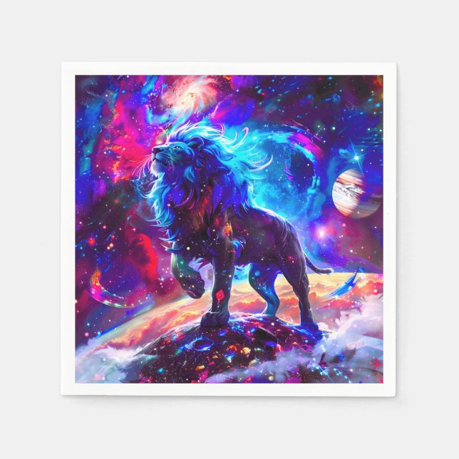 Galaxy Lion Blue Serviette (Vorderseite)