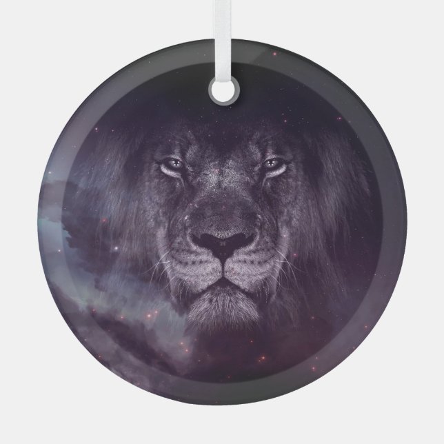 Galaxy Lion Face Art Wallpaper Ornament Aus Glas (Vorderseite)