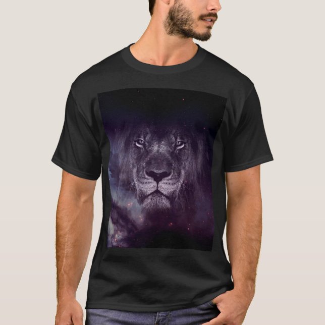 Galaxy Lion Face Art Wallpaper T-Shirt (Vorderseite)