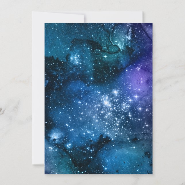 Galaxy Lovers Starry Space Blue Sky White Glitzern Einladung (Vorderseite)