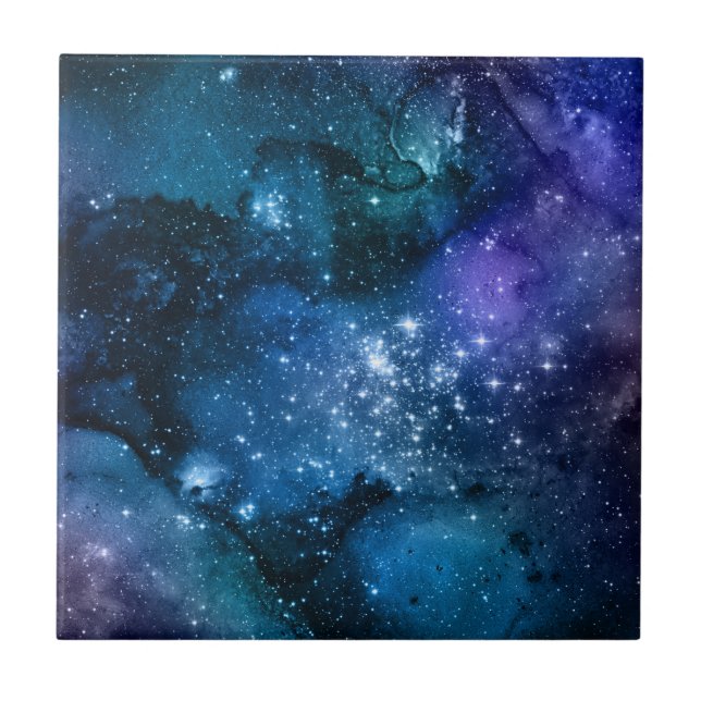 Galaxy Lovers Starry Space Blue Sky White Glitzern Fliese (Vorderseite)