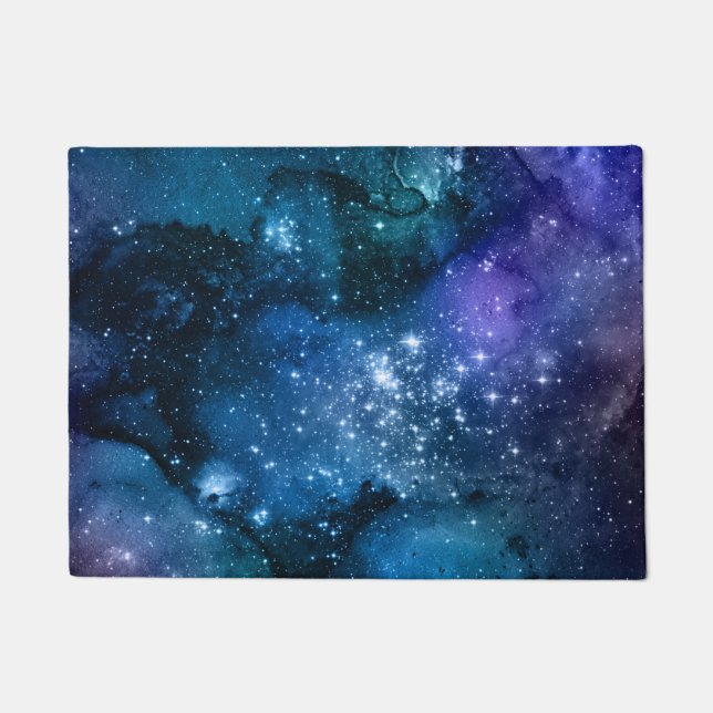 Galaxy Lovers Starry Space Blue Sky White Glitzern Fußmatte (Vorderseite)