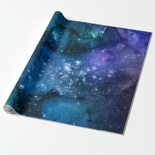 Galaxy Lovers Starry Space Blue Sky White Glitzern Geschenkpapier