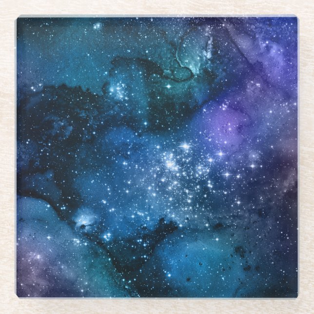 Galaxy Lovers Starry Space Blue Sky White Glitzern Glasuntersetzer (Vorderseite)