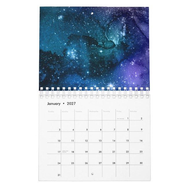 Galaxy Lovers Starry Space Blue Sky White Glitzern Kalender (Jan 2027)