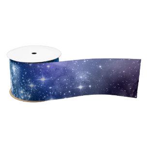 Galaxy Lovers Starry Space Blue Sky White Glitzern Satinband